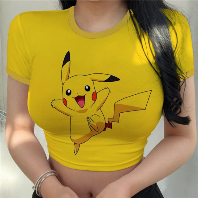 Camiseta Kawaii Y2k para mujer, Top de Anime, camiseta Sexy de Pokémon, moda Harajuku, ropa de Pikachu, Tops cortos de Pikachu qym unisex