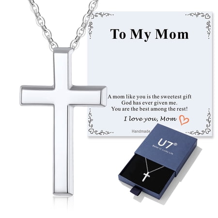 U7 To My Mom Dainty Cross Necklace for Women Valentine Mother s Day Jewelry for Her 18 Inch Pendant Necklace with Gift Card