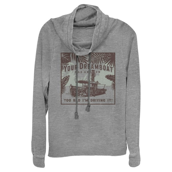 Junior's Jungle Cruise Your Dreamboat Has Arrived  Cowl Neck Sweatshirt Gray Heather Medium