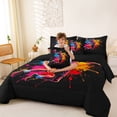 thumbnail image 3 of Castle Fairy Sport Handball Gamer King Bedding 7pcs, Colorful Graffiti Splash King Bed in a Bag, Black Pink Orange,Black Reversible, 3 of 7