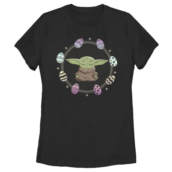 Women's Star Wars: The Mandalorian Grogu Easter Egging Around Graphic Tee Black Small