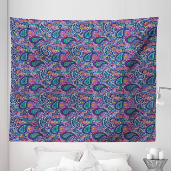 Paisley Tapestry, Colorful Traditional Style Ethnic Persian Ornamental Bohemian Leaf Folkloric, Fabric Wall Hanging Decor for Bedroom Living Room Dorm, 5 Sizes, Multicolor, by Ambesonne