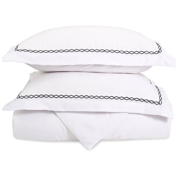 6-Line Microfiber Wrinkle-Resistant Duvet Cover and Embroidered Pillow Sham Set Light Blue / King/Cal King