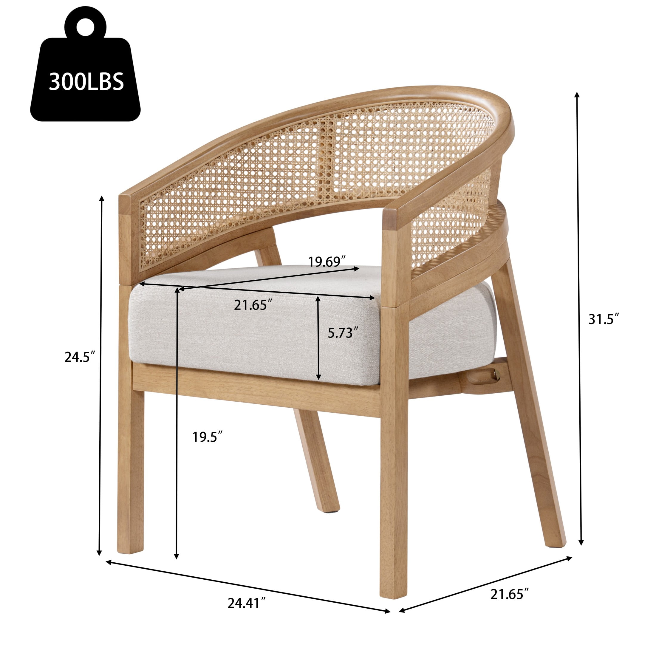 Christopher Knight Home Mid-Century Dining Chairs, Upholstered Seats, Rattan Cane Back, Natural, Set of 6