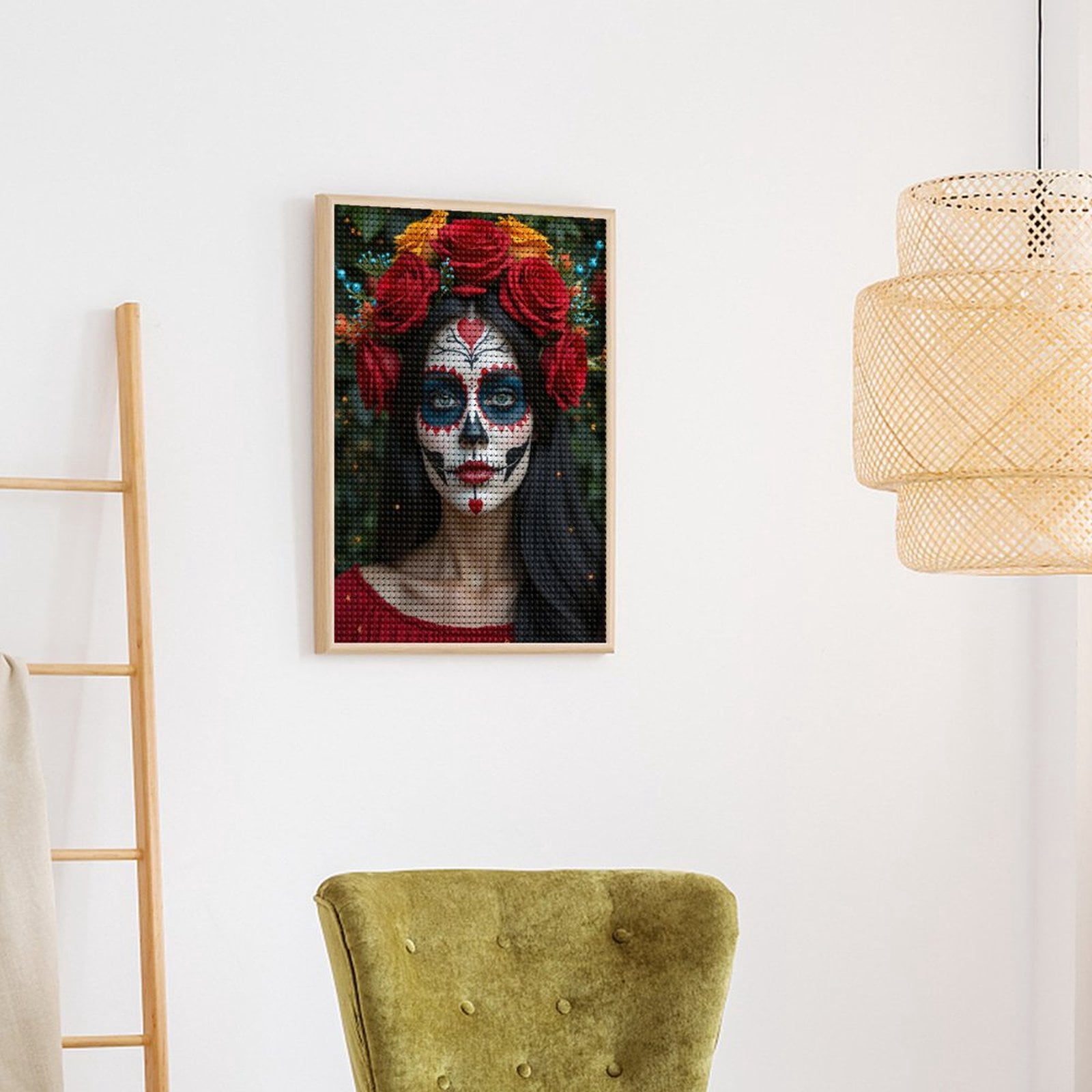 Diamond Art Kits for Adults, Day Of The Dead Face Paint Flowers 5D Diamond Painting Kits for Adults Beginners, DIY Full Drill Diamond Painting, Gem Art and Crafts 12x16