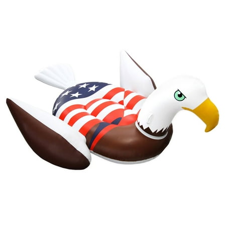 Swimline 90700 Inflatable 8 x 6 Foot American Bald Eagle Giant 2 Person Riding Patriotic Swimming Pool Float Raft with Handles