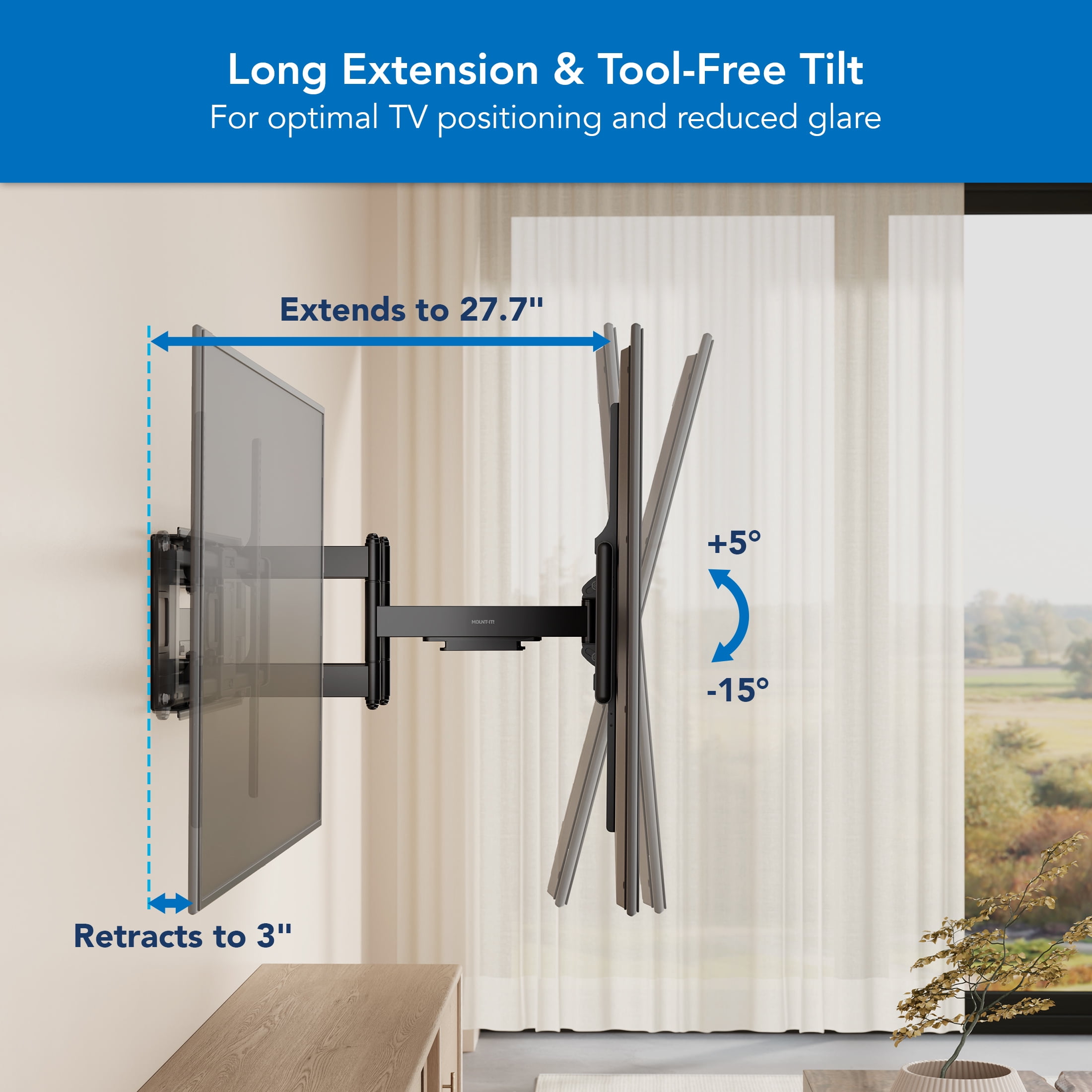Mount-It! Heavy Duty XXL Full Motion Tv Mount, 60" to 120" Tv's, Capacity 264 lbs., Lifetime Warranty