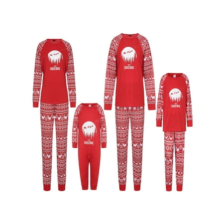 

Matching Family Christmas Pajamas Long Sleeve Snowflake Deer Print Raglan Tops+Pants Set