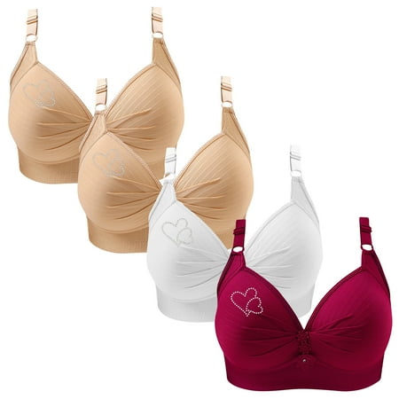 Clearance TOUMENY Nude Bra Seamless Bra 4PC Woman s Printing Gathered Together Large Size Daily Bra Underwear No Rims