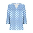 thumbnail image 6 of dazeni Women's V Neck 3/4 Sleeve T Shirts Fashion Polk Dot Print Top Dressy Casual Basic Tees Shirt Tunic Blouses S-2XL, 6 of 6