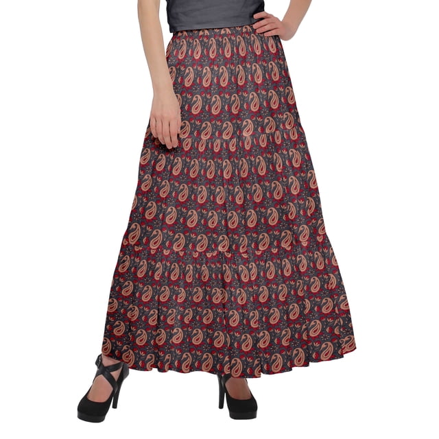 Moomaya Jupe Longue Imprimée pour Femmes Style Portefeuille Grande Taille Jupe Maxi à 3 Niveaux