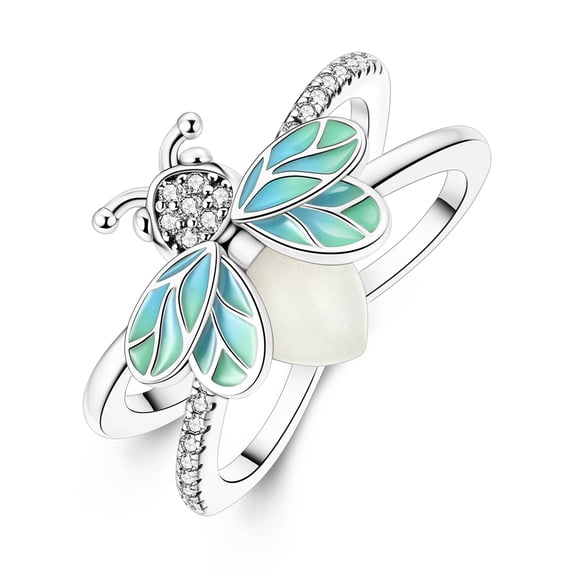 MULA 925 Sterling Silver Luminous Firefly Ring for Women, Hypoallergenic AAA CZ Dainty Birthday & Valentine's Day Gift with Box Size 6