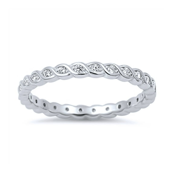 Women's Sterling Silver Round CZ Stackable Ring Eternity Band 2MM ( Size 4 to 10 )