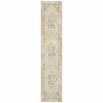 3'x12' Beige and Ivory Center Jewel Runner Rug