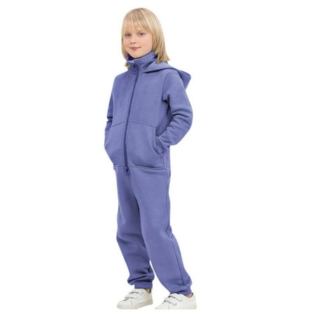 

QWERTYU Child Zip Up Romper for Girl Boy Loungewear Clothes Long Sleeve Jumpsuit 7Y-12Y