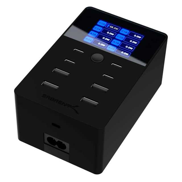 Cargador SABRENT de 252 W con 8 puertos USB PD 3.0 con pantalla LCD para USB-C/A