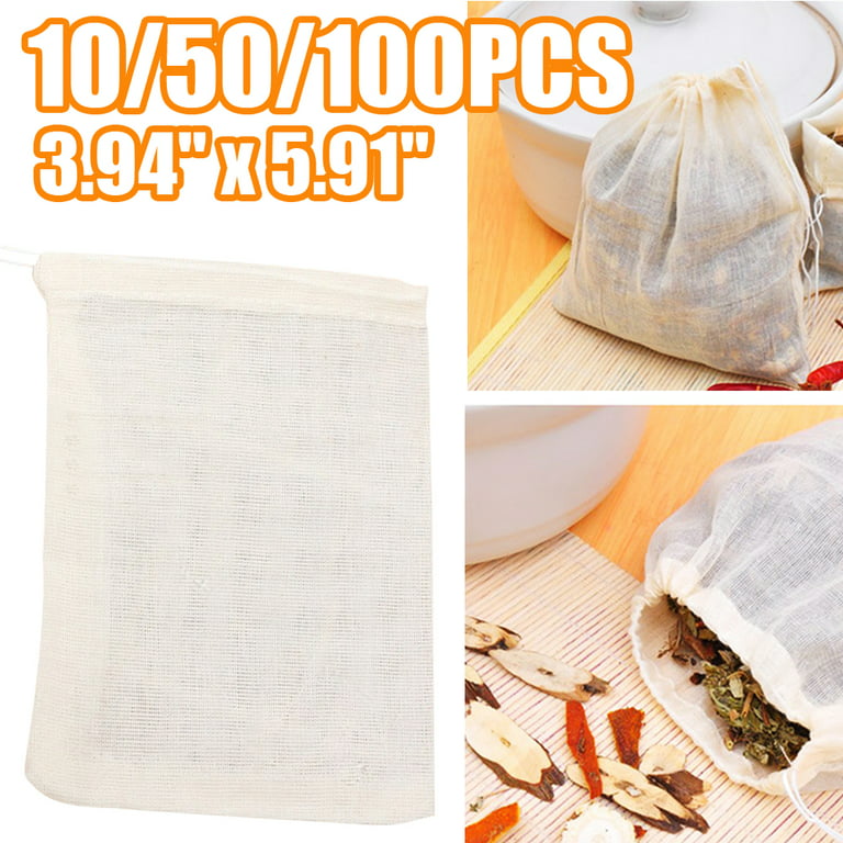 Travelwant 10/50/100pcs Reusable Drawstring Cotton Soup Bags, Straining Herbs Cheesecloth Bags, Coffee Tea Brew Bags, Soup Gravy Broth Stew Bags, Bone