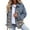 Blue, variant on BLTIBY Women's Jean Jacket Autumn Spring Button Up Color Colorblock Casual Denim Coat Oversized Lightweight Overcoats with Pockets Black XL