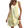thumbnail image 2 of Ovzne Robes d'Été pour Femmes 2025 Robe Femme Mode d'Été pour Femmes Imprimé Poche Sans Manches Robe à Col en V Robe d'Été Imprimée Liquidation, 2 of 7