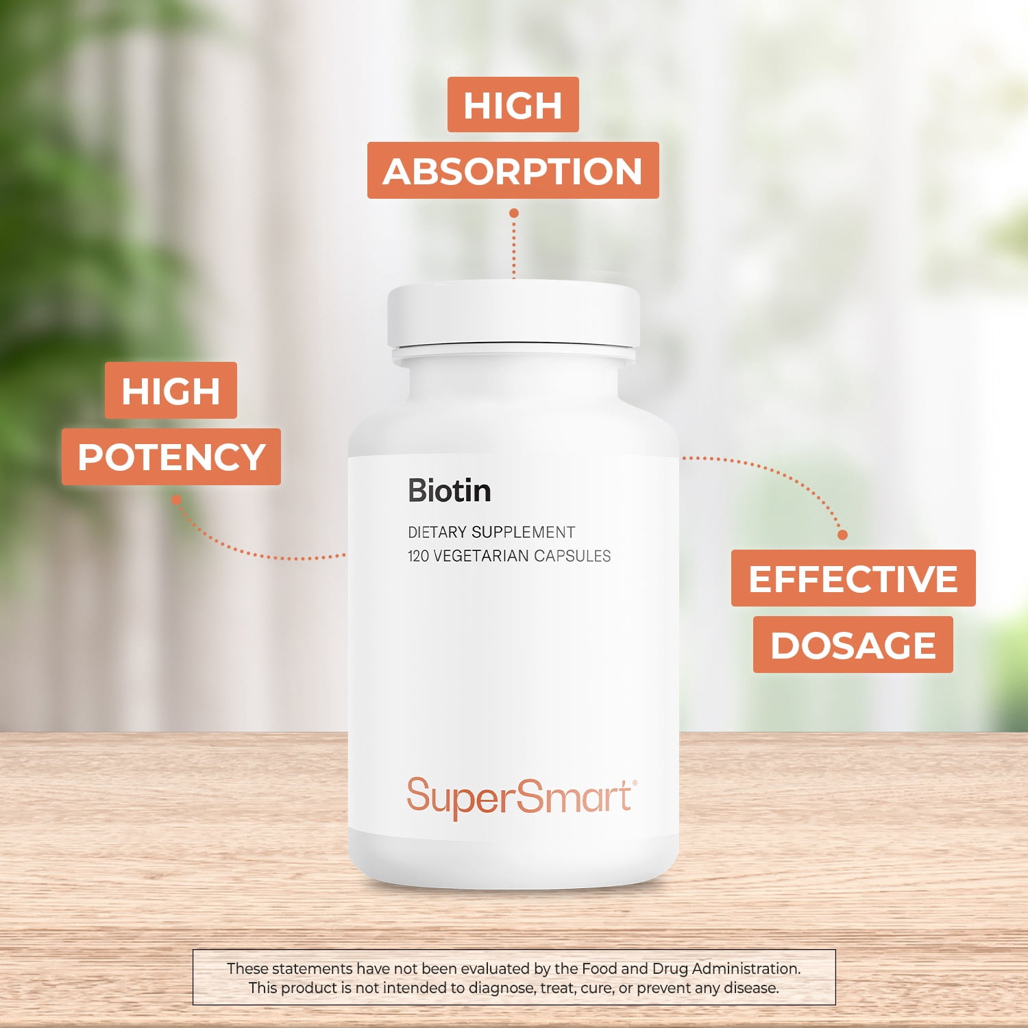 SuperSmart - Biotin 10000 mcg per Day - B Complex Supplement | Non-GMO & Gluten Free - 120 Vegetarian Capsules