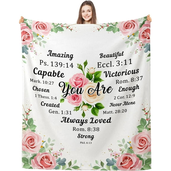 Christian Pink Blanket Gifts for Women Wife Mom Sister Bff Girlfriend Daughter Baptism Gifts for Girl Christian Throw Blanket 50x60 Confirmation Gifts for Teen Girls First Communion Gifts for Girls