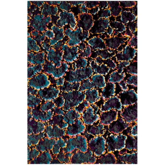 SAFAVIEH Fiesta Shag Abram Geometric Area Rug, Turquoise/Multi, 6'7" x 9'2"