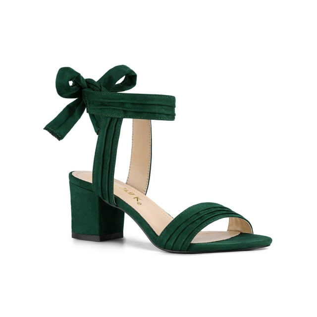 BLISSFUL STEP Women's Open Toe Ankle Tie Back Block Heels Sandals Green (Size 6.5)