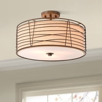 Franklin Iron Works Marlowe 18" Modern Semi Flush-Mount Ceiling Light Fixture Kitchen Foyer Drum Brown Bronze Finish Metal