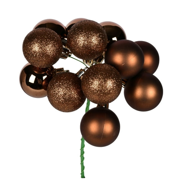 Vickerman 12" Mocha Ball Ornament Christmas Pick, 4 per set