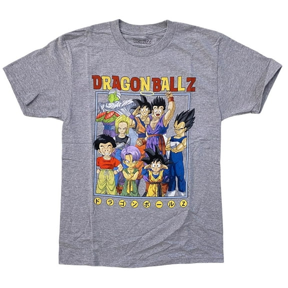 Dragon Ball Z Japanese Anime Men's Officially Licensed Character Group Tee T-Shirt (Small, Heather Gray)