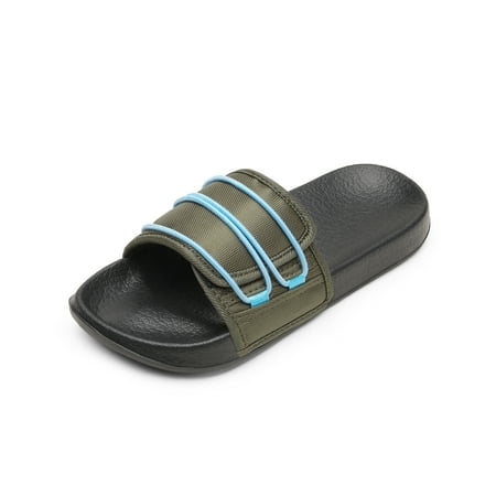 Dream Pairs Kids Boys Girls Slides Sandals Hook and Loop Slip On Summer Beach Water Shoes SDSS221K OLIVE GREEN/BLUE Size 3 Little Kid