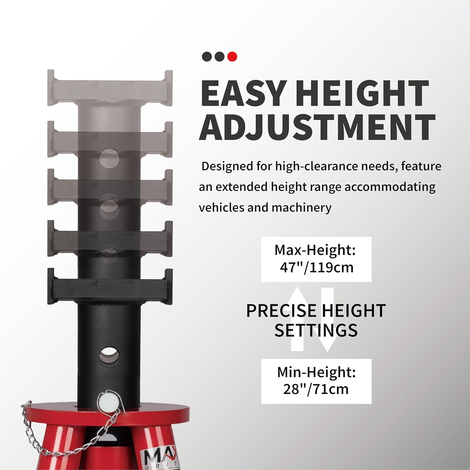 Maxority 10 Ton (20,000 lbs) Capacity Heavy-Duty High Profile Pin Type Adjustable Jack Stand for Trucks & Equipment, 1 PC