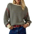 thumbnail image 5 of Women's Long Sleeve Crewneck Casual Loose Pullover Sweater Jumper Tops Stripe Knitted Sweater Fall Winter Outfits, 5 of 9
