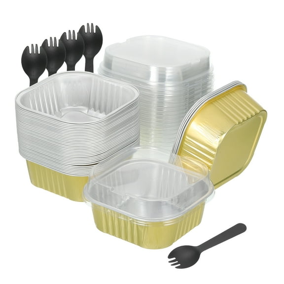 40Pack 10oz Disposable Mini Cake Pans with Lids and Spoons for Baking Cupcakes Gold