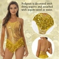 thumbnail image 2 of iiniim Sparkly Sequin Bodysuit for Women Fringe Top Latin Dance Leotard Gymnastics Dancewear Gold XL, 2 of 7
