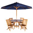 thumbnail image 1 of All Things Cedar 6-Piece 4-ft Teak Round Folding Table Set with Blue Umbrella, 1 of 2