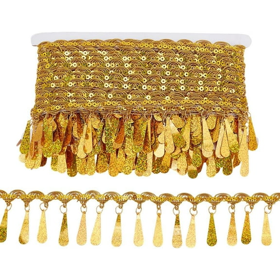 10 Yards Gold Fringe Trim Sequin Tassel Trim 2.2inches Fabric Decorative Trim Gold Edging Trim Sewing Ribbon for Curtain Lampshade Belt Chain Costume Craft Home Decor