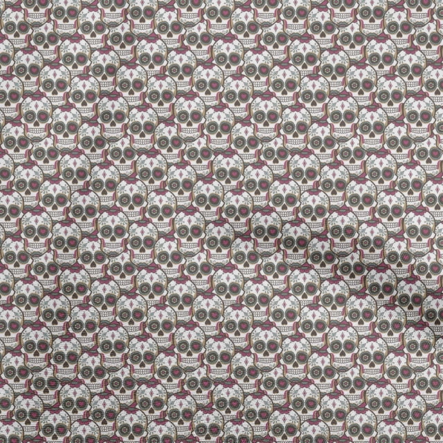 oneOone Cotton Poplin White Fabric Skull Craft Projects Decor Fabric Printed By The Yard 56 Inch Wide-aB