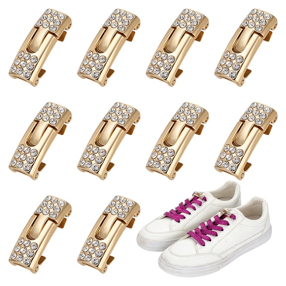 12 Pcs Shoelaces Buckle Lock No Tie Shoe Laces Alloy Tieless Locks with Rhinestone for Running Casual Shoes