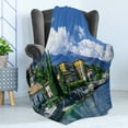 thumbnail image 4 of Italy Soft Flannel Fleece Throw Blanket, Panoramic Landscape of Lake Como Mountains and Clouds Digital Image Print, Cozy Plush for Indoor and Outdoor Use, 70" x 90", Blue and Green, by Ambesonne, 4 of 5