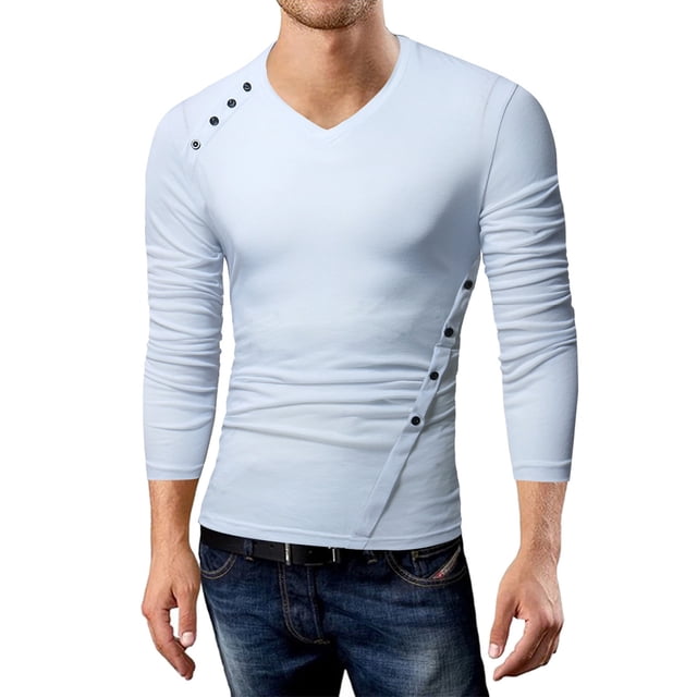 Gspmoly Mens Sweatshirt, Men'S Solid Color Irregular Button Round Neck Long Sleeved T-Shirt Top Going Out Tops Clearance