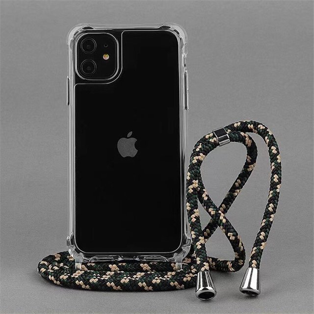 Funda dura transparente con cordón de collar cruzado para iPhone, cubierta suave transparente para iPhone 14 13 12 MiNi 11 Pro Max XS XR X 8 7 Plus SE 3 Fivean unisex