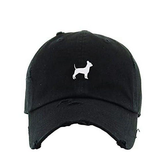 Chihuahua Vintage Baseball Cap Embroidered Cotton Adjustable Distressed Dad Hat Black