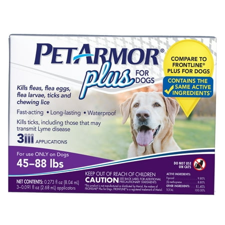 PetArmor Plus Flea & Tick Prevention for Large Dogs with Fipronil (45 to 88 Pounds), 3 Monthly Treatments