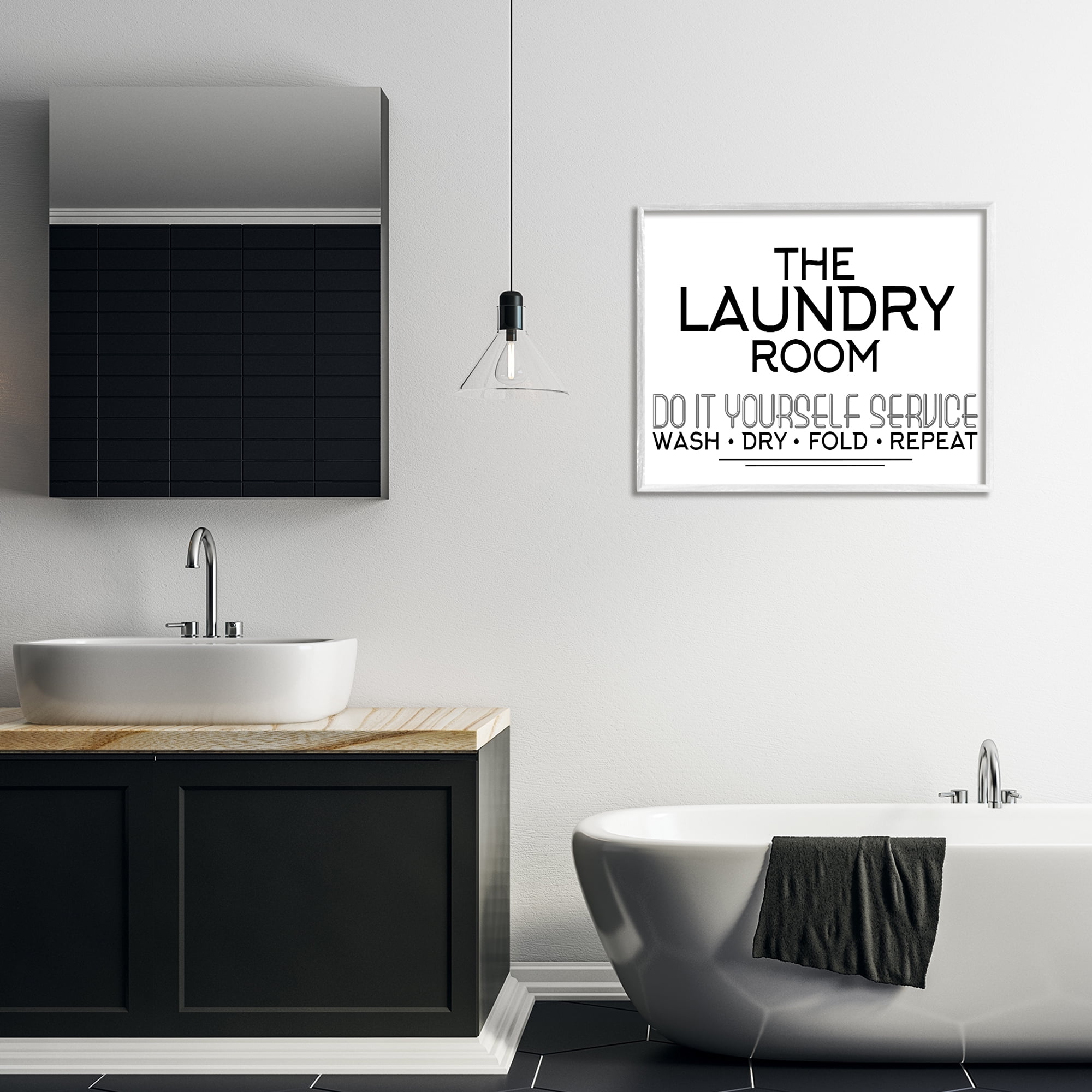 Do It Yourself Laundry Minimal White Framed Giclee Art, design by Kim Allen