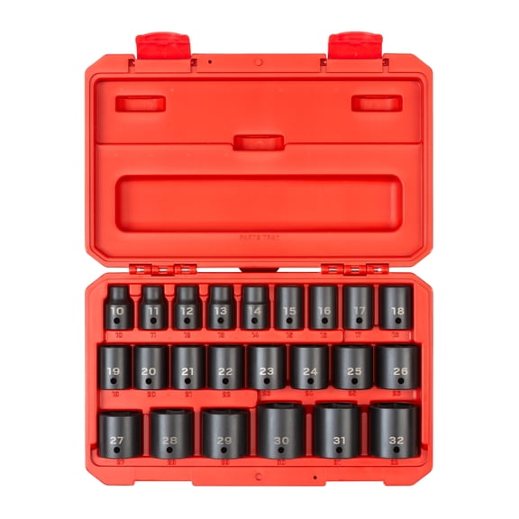 TEKTON 1/2 Inch Drive Shallow 6-Point Impact Socket Set with Case, 23-Piece (10 - 32 mm) | SID92322