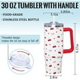 thumbnail image 2 of 30 Oz Insulated Stainless Steel Tumbler with Handle & Straw Lid - Leak Proof Travel Mug, Water Bottle, Coffee Cup - Red Cherry Print Design - Gift Ready Box for Women, 2 of 6