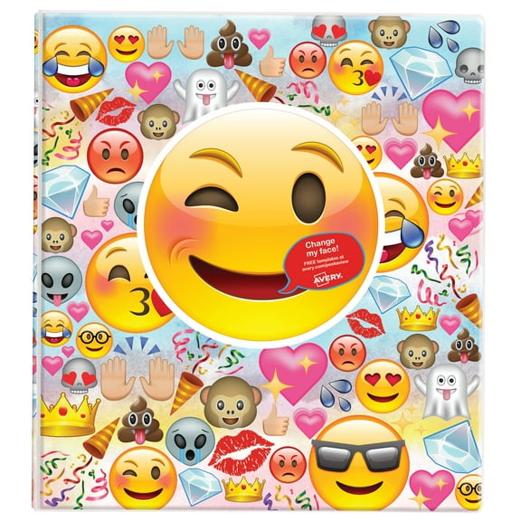 Avery 1" Peek a View Binder, Round Ring, Emoji Collage, 175 Sheets