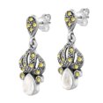 thumbnail image 3 of Crown-Inspired Marcasite and White Shell Sterling Silver Post Dangle Earrings, 3 of 5