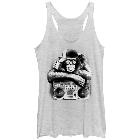 Women's Lost Gods Boombox Chimp Racerback Tank Top White Heather Large